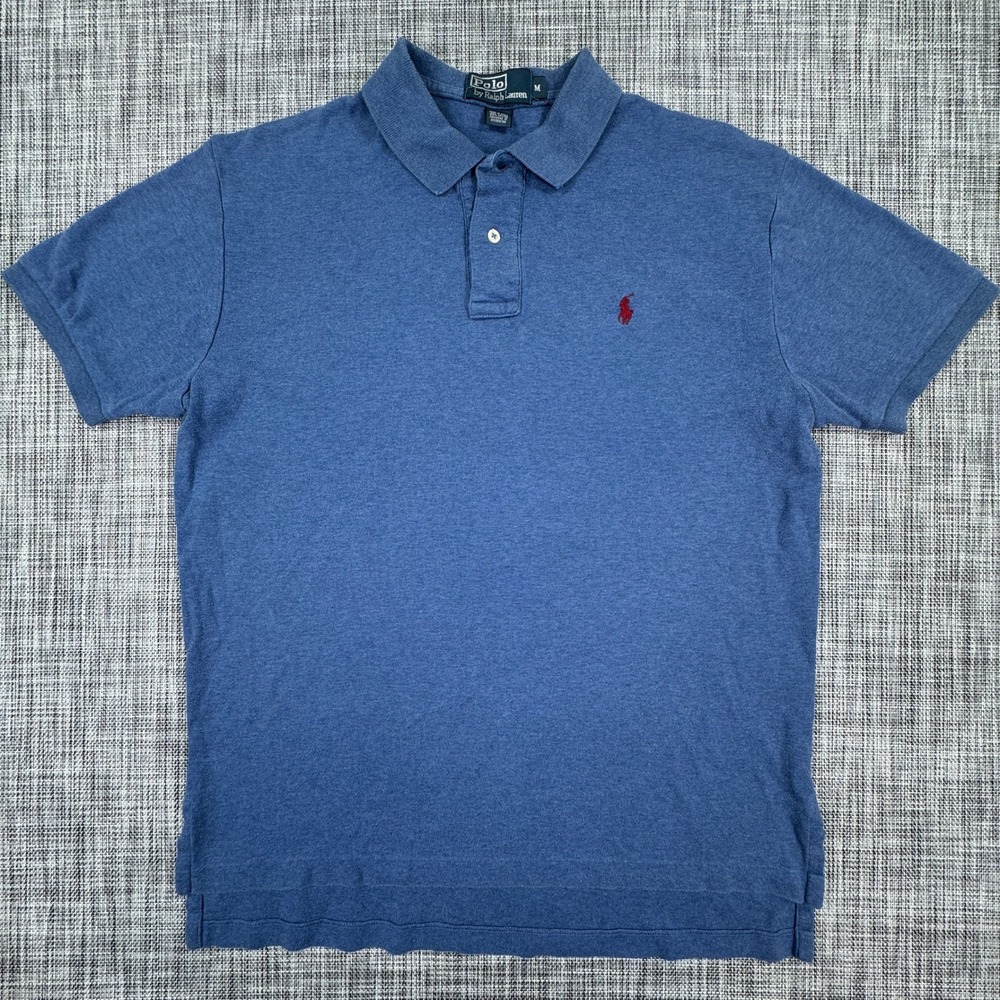 Polo Ralph Lauren Mens Polo Shirt Medium Blue Cotton Jersey Pony Short Sleeve